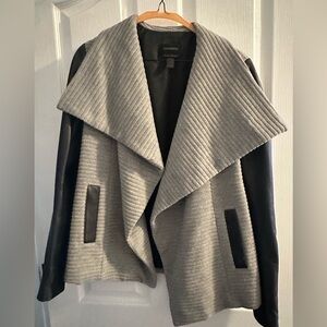 Danier Gray and Black Textured Leather Jacket